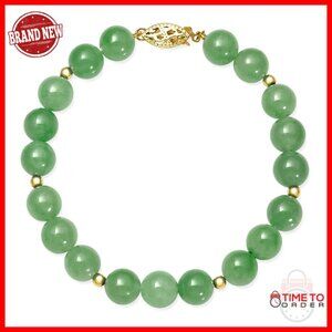 Green Jade Bracelet 14K Gold Beaded Elegant Classic Minimalist Jewelry